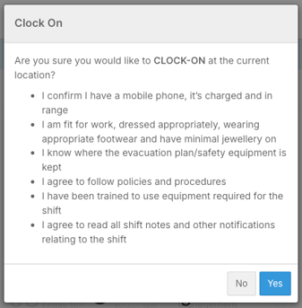 How do I clock on and off a shift in the mobile app? - Step 1: Clock On (2)