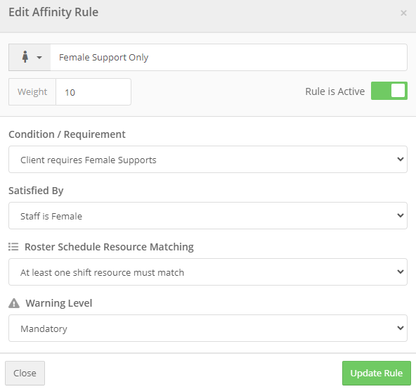 What are some examples of Record Affinity rules? (4)