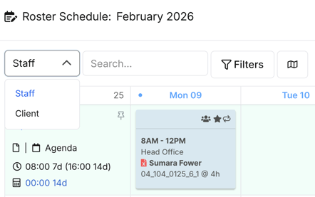 How do I find my way around the Roster Schedule? - Switching Between Staff and Client Views