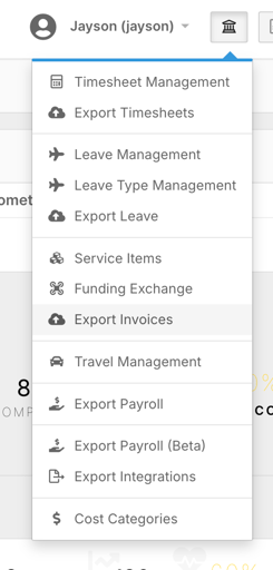 How do I export Support at Home invoices? - Step 2 - Navigate to Export Invoices
