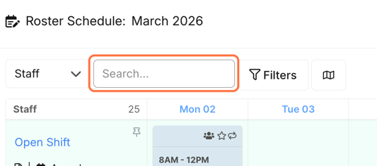 How do I find my way around the Roster Schedule? - Search Bar