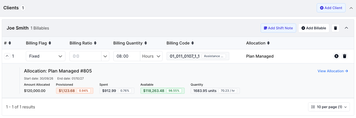 How do I create a shift in the Roster Schedule? - Adding Billing (2)