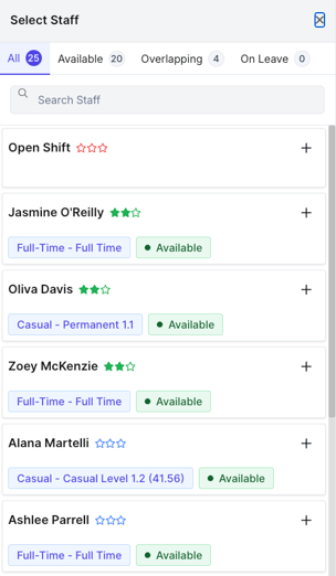 How do I create a shift in the Roster Schedule? - Adding Staff