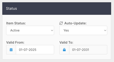 How do I create and manage service items? - Valid Dates and Status