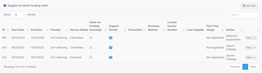 How do I create a Support at Home funding claim? - Step 3 - Click Add New