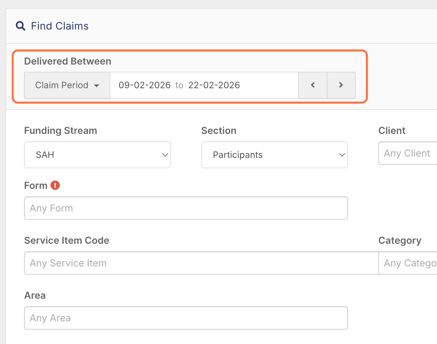 How do I claim Support at Home services through the Funding Exchange? - Step 3 - Choose the Claim Period