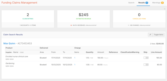 How do I claim Support at Home services through the Funding Exchange? - Reviewing Claim Results
