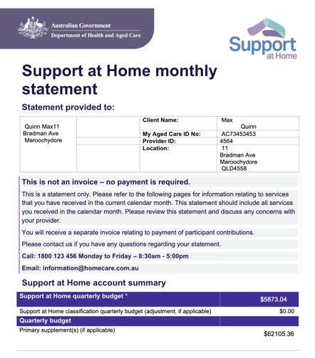 How do I create and share Support at Home monthly statements? - Step 8 - Open the Statement