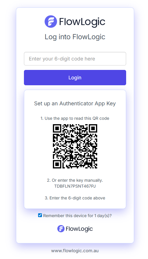 How do I log in to FlowLogic? - 2FA Authentication