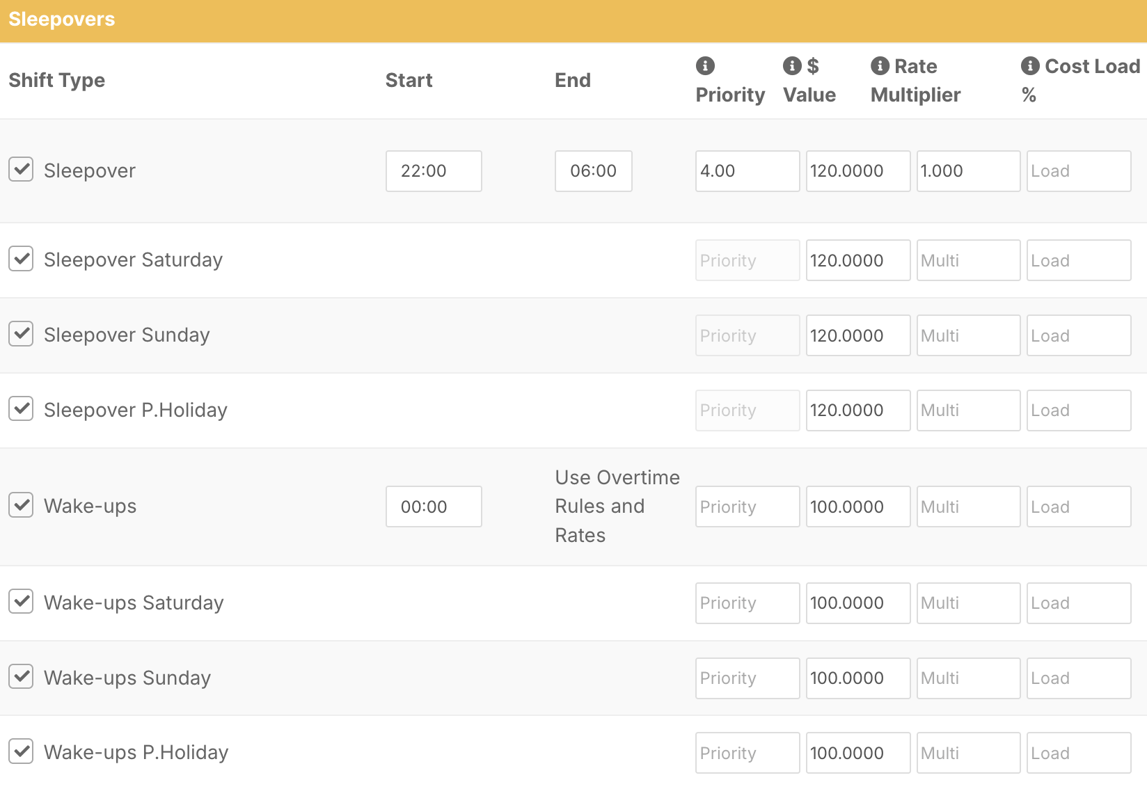 How do I add or duplicate a cost category? - Sleepovers and Wake-Ups