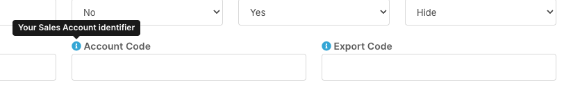 Account Code and Export Code fields on Area Details