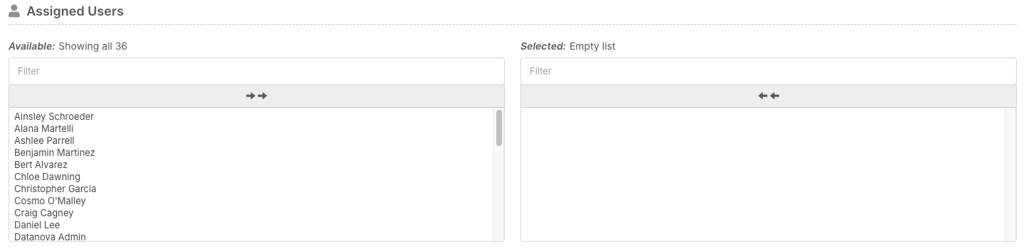 Assigned Users with Available and Selected lists