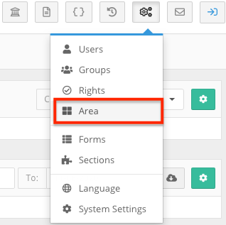 System Menu with Area highlighted