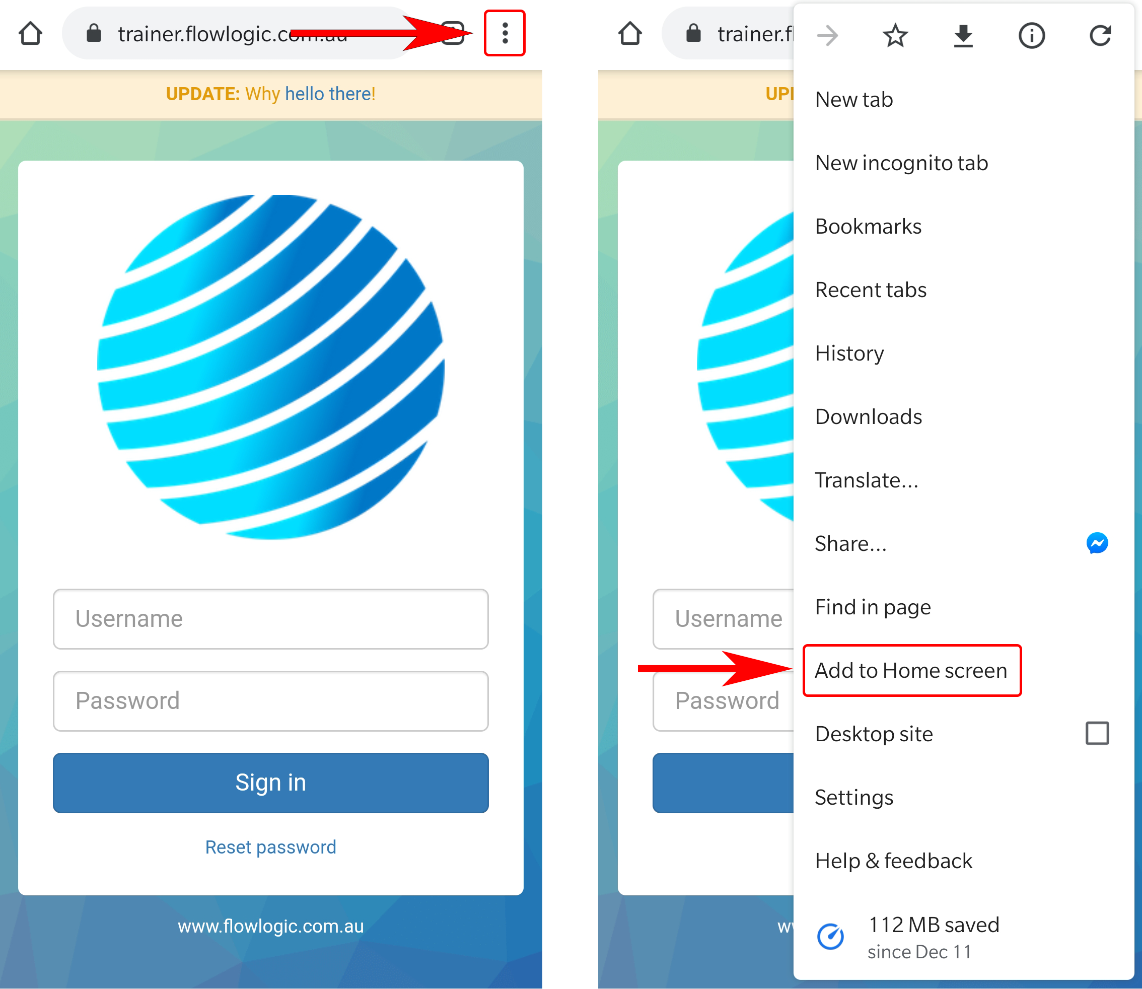 How do I add FlowLogic to my phone's home screen?