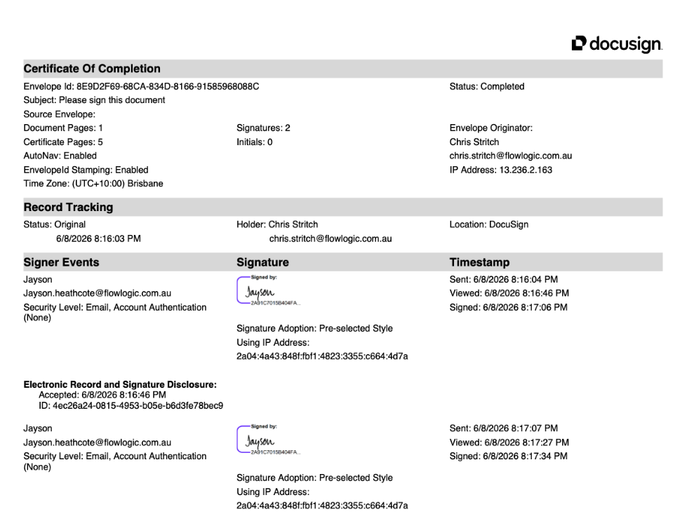 How do I send a document for e-signature with DocuSign? - Completed Documents (2)
