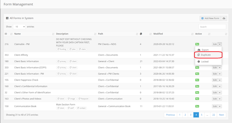 How do I use the Form Editor? - Duplicating a Form (2)