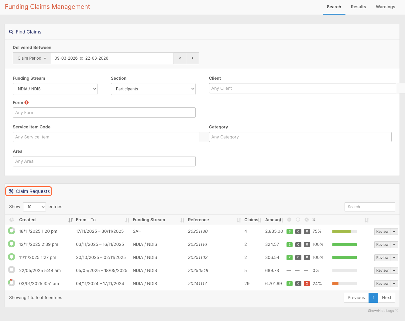 How do I check and resubmit Funding Exchange claim requests? - Accessing Claim Requests (2)