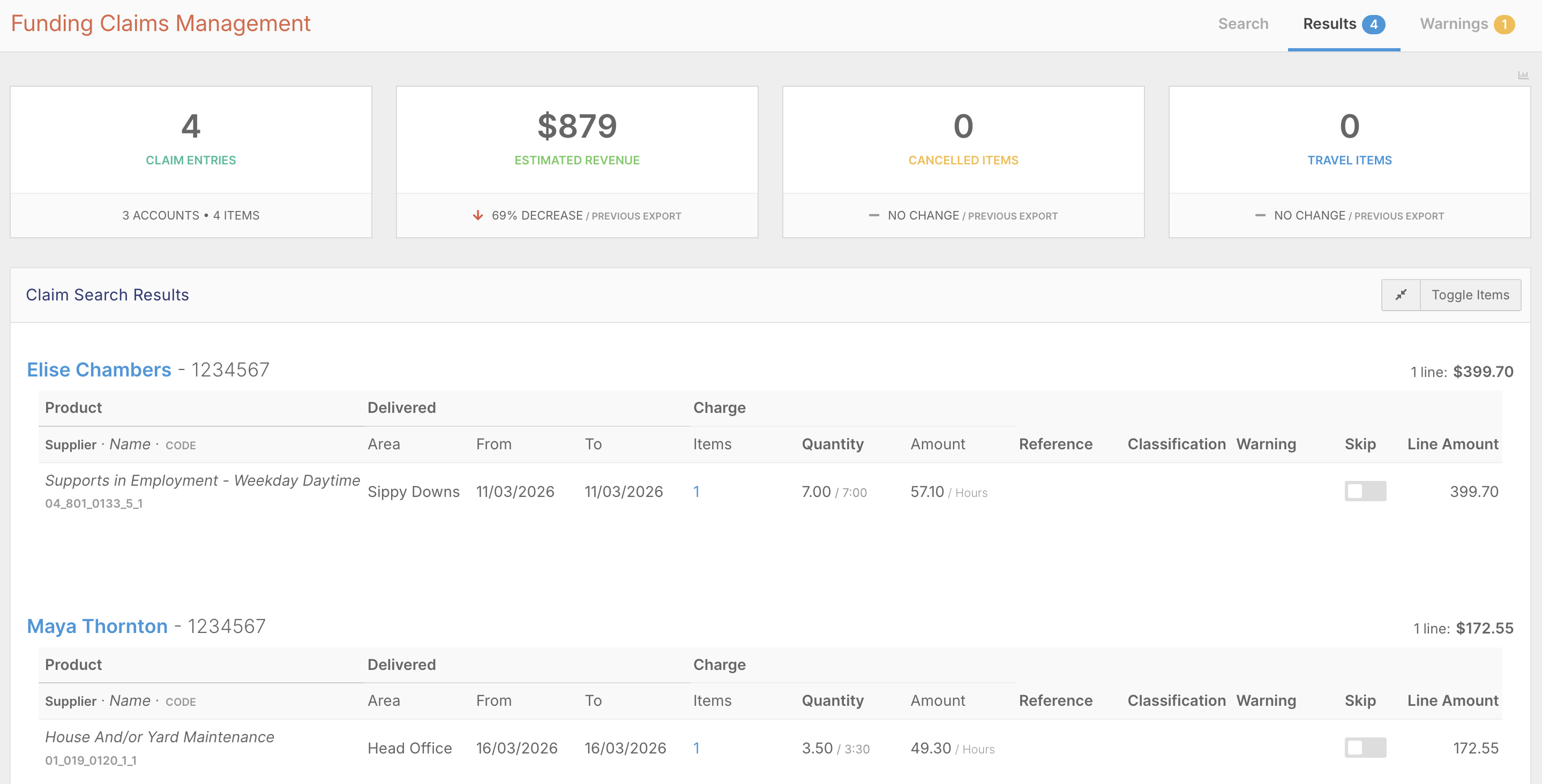 How do I export NDIS claims from the Funding Exchange? - Viewing Claim Results