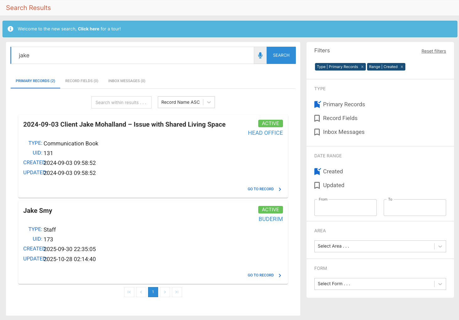 How do I search across FlowLogic? - The Search Results Screen