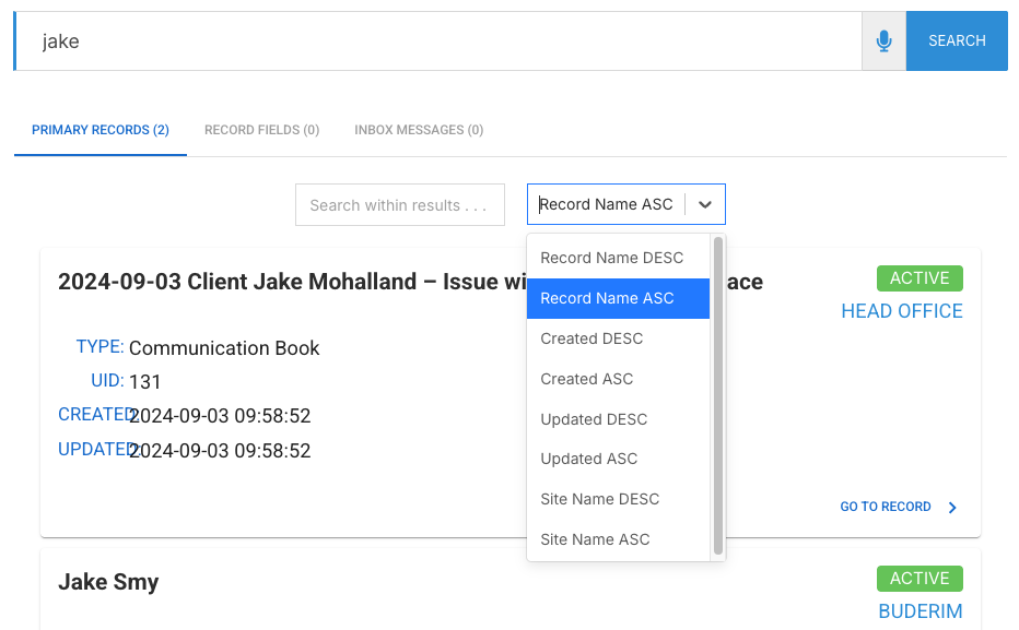 How do I search across FlowLogic? - Sorting and Refining Results