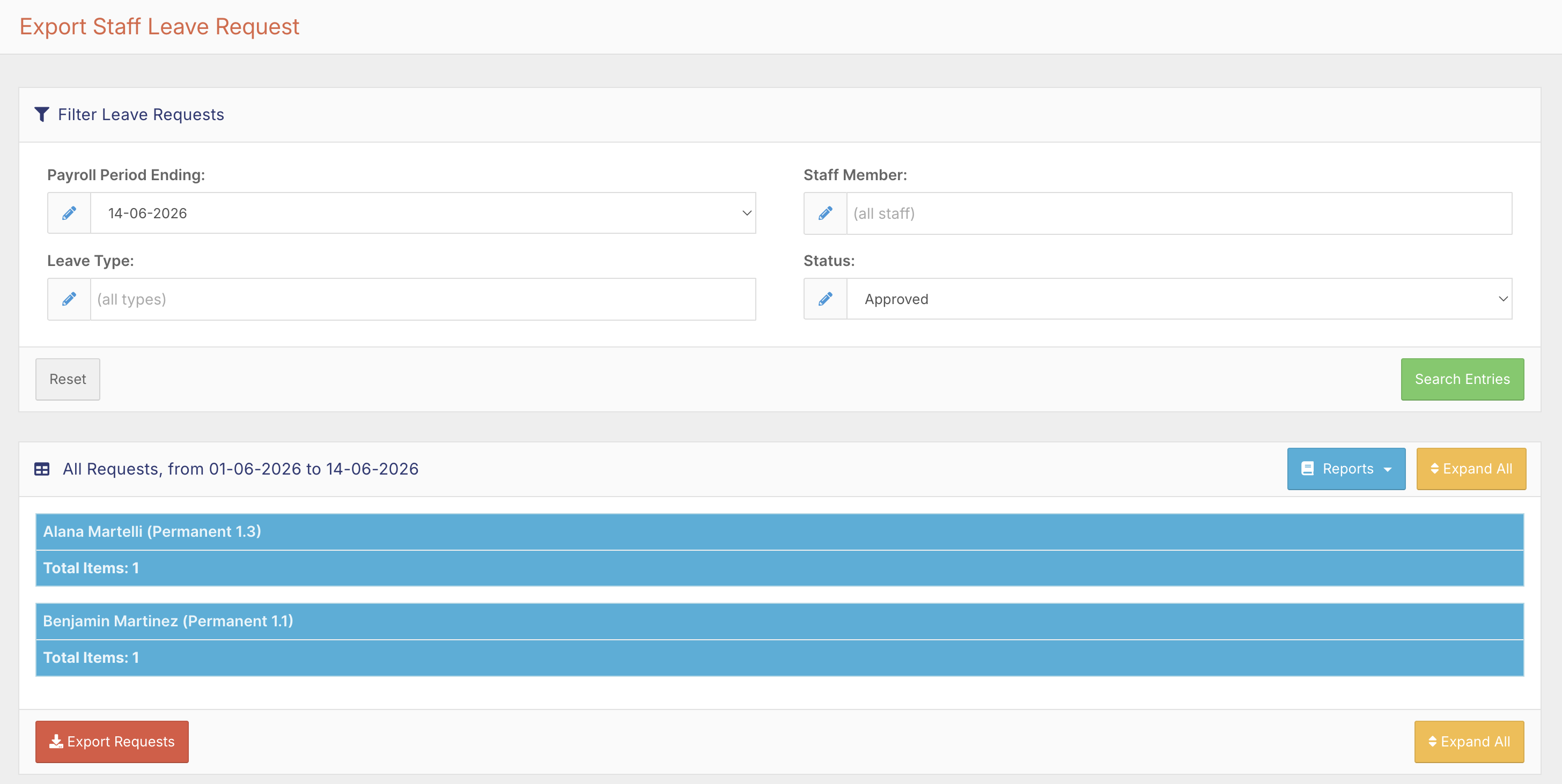 How do I export leave for payroll? - Running the Export (2)