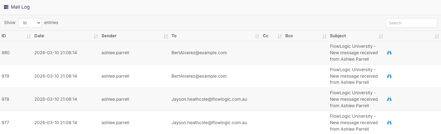 How do I check whether an email from FlowLogic was delivered? - Navigating the Mail Log List