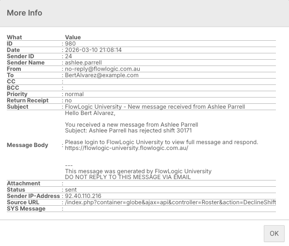 How do I check whether an email from FlowLogic was delivered? - Detailed Information Includes