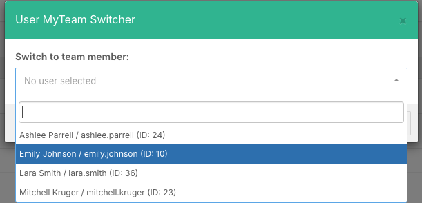 How do I switch into a staff member's view with My Team Switcher? - Switching Into a Staff Member