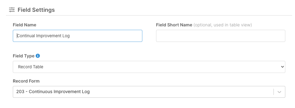 How do I add a record table field to a Form? - Setup