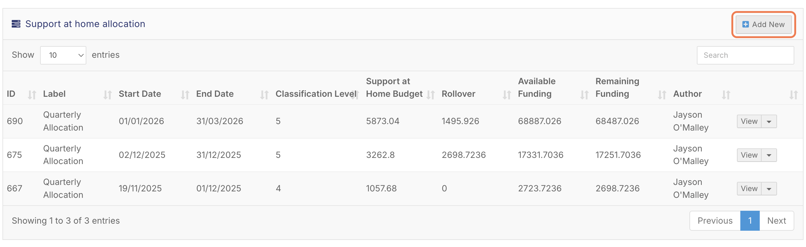 How do I set up a Support at Home allocation to repeat quarterly? - Step 2 - Add a New Allocation