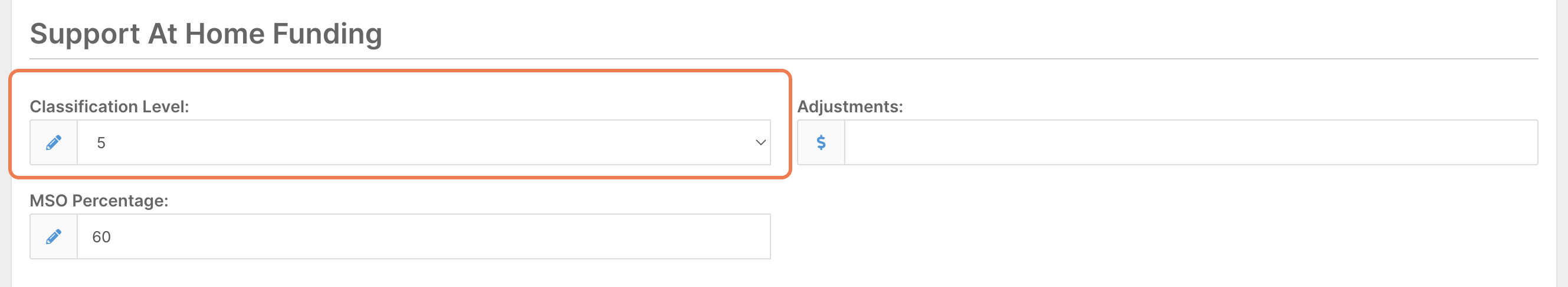 How do I set up a Support at Home allocation to repeat quarterly? - Step 4 - Select Classification & Funding Adjustments