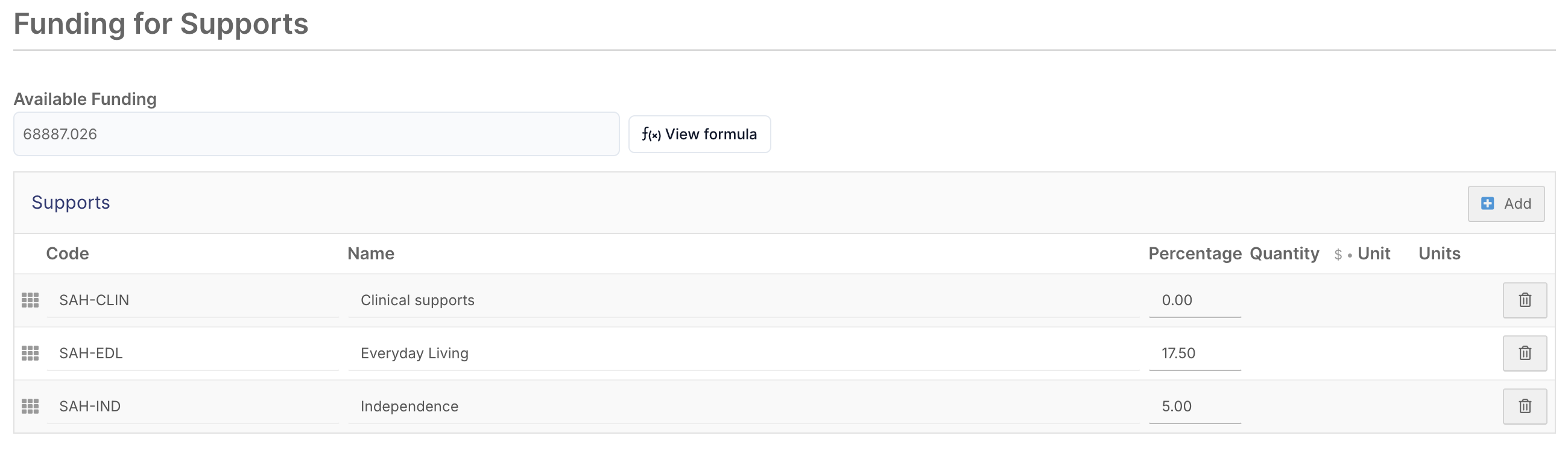 How do I set up a Support at Home allocation to repeat quarterly? - Step 7 - Add Support Categories