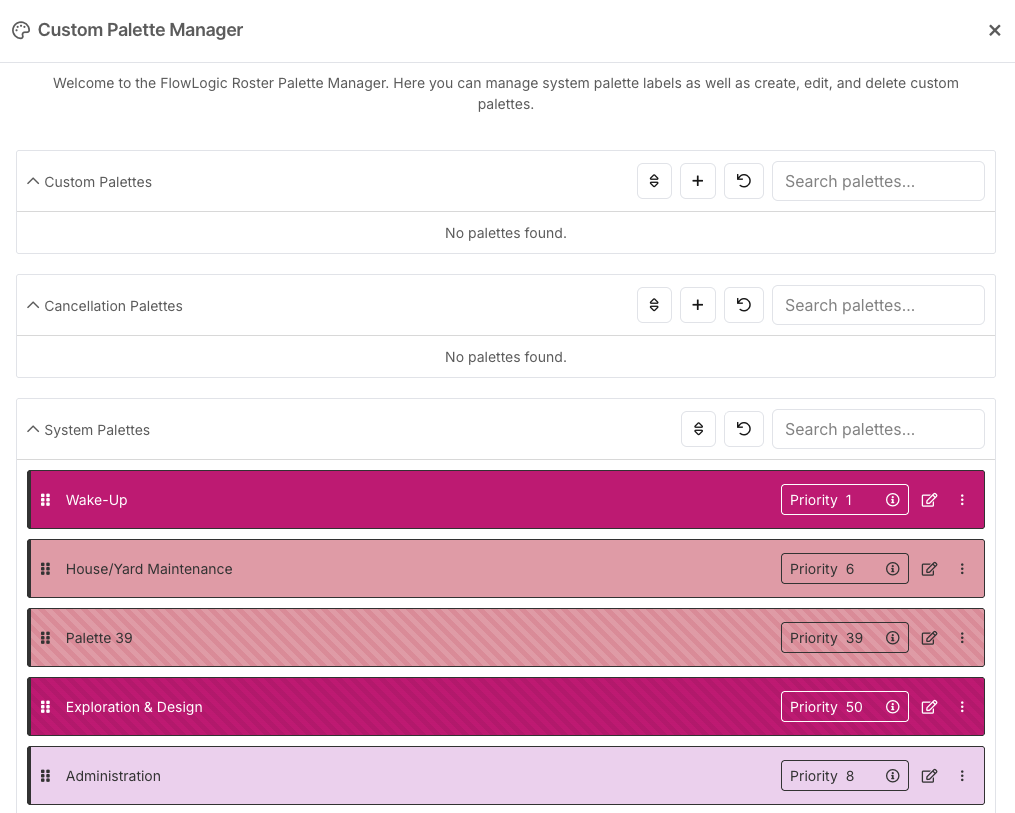 How do I change shift colours on the Roster Schedule? - Understanding Palette Sections