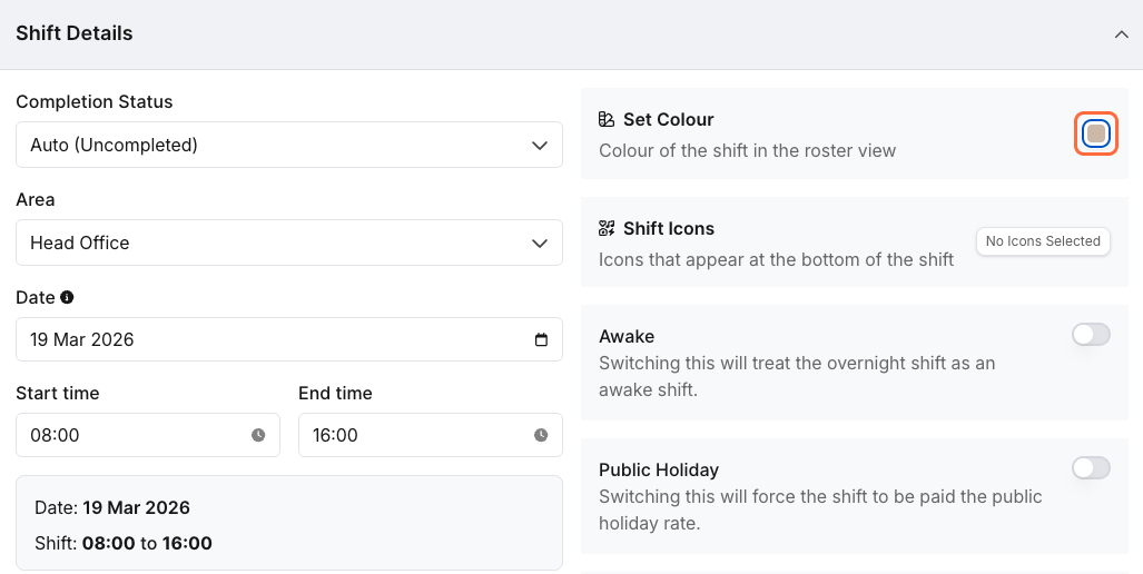How do I change shift colours on the Roster Schedule? - Applying Colours to Shifts