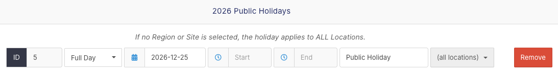 How do I set up public holidays on the Roster Schedule? - Full-Day Public Holidays