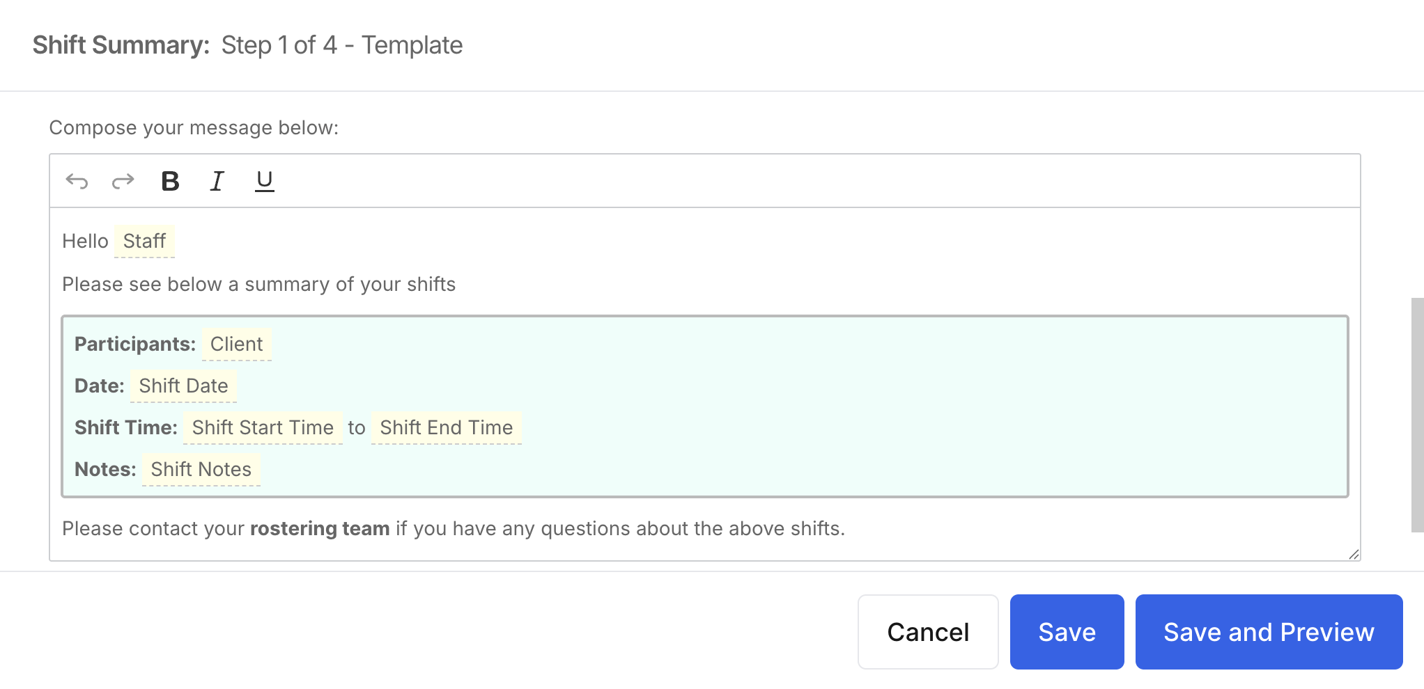 How do I send staff or clients a summary of their shifts? - Building a Custom Template