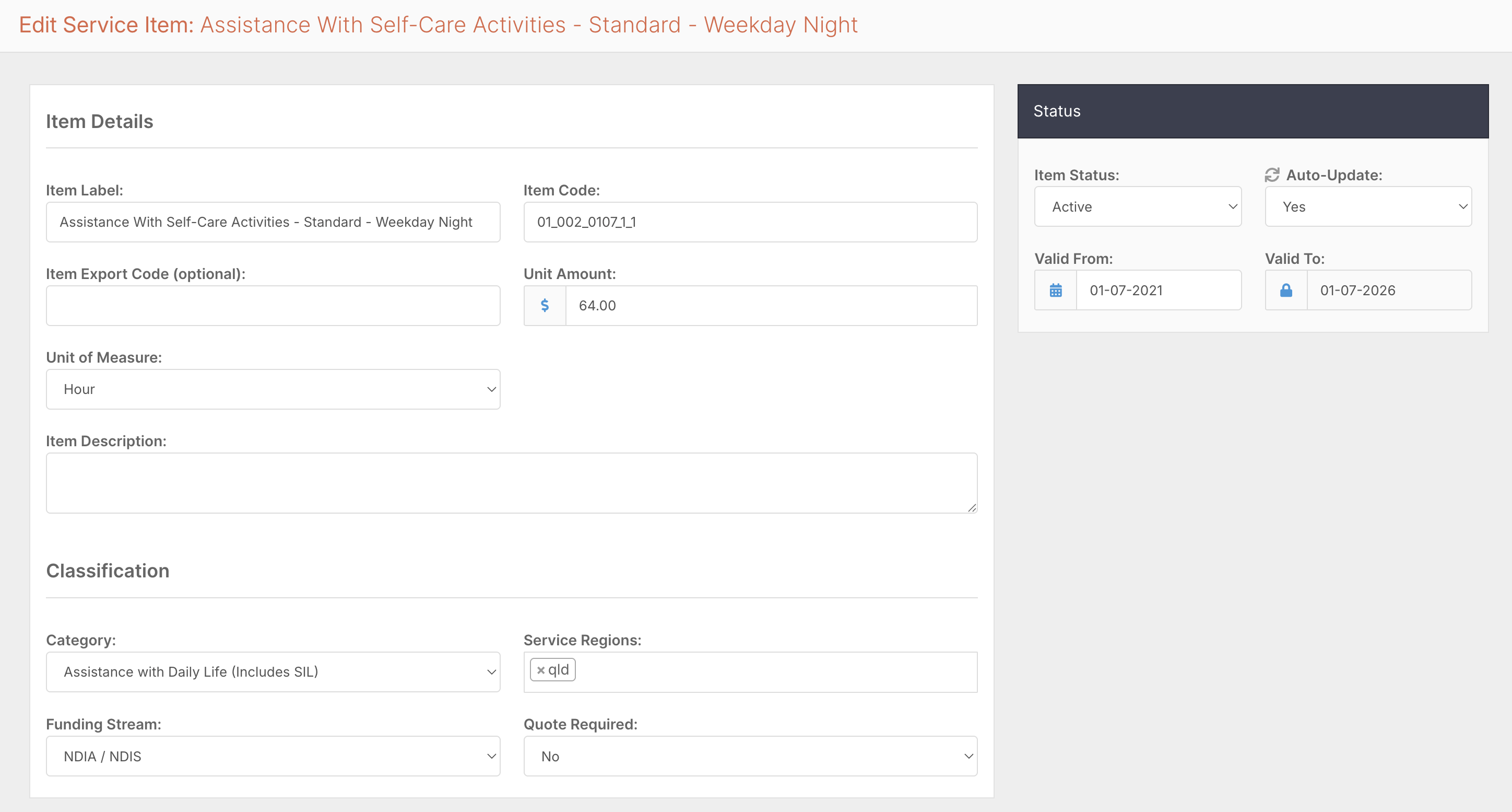 How do I create and manage service items? - Editing a Service Item (2)
