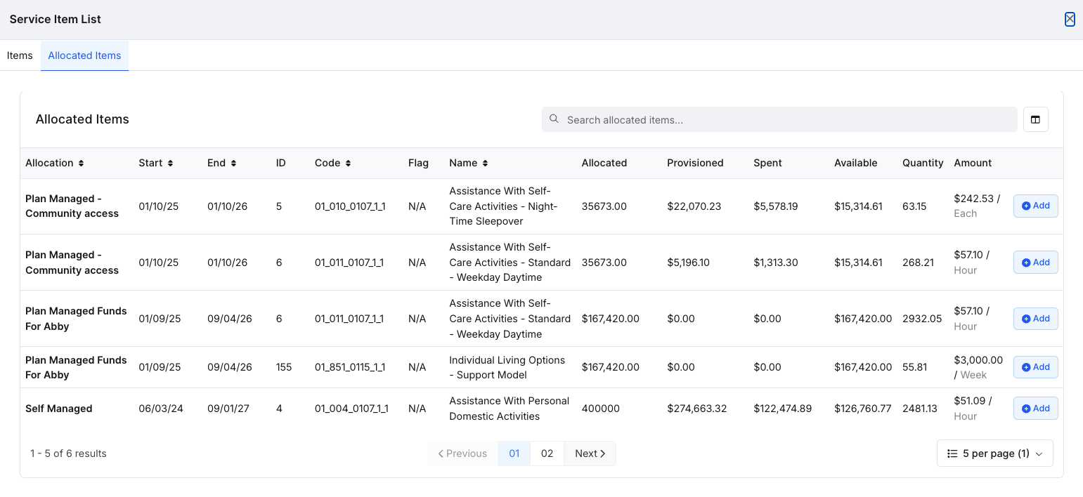 How do I add billing to a shift? - Step 3 - Select a Service Item (2)