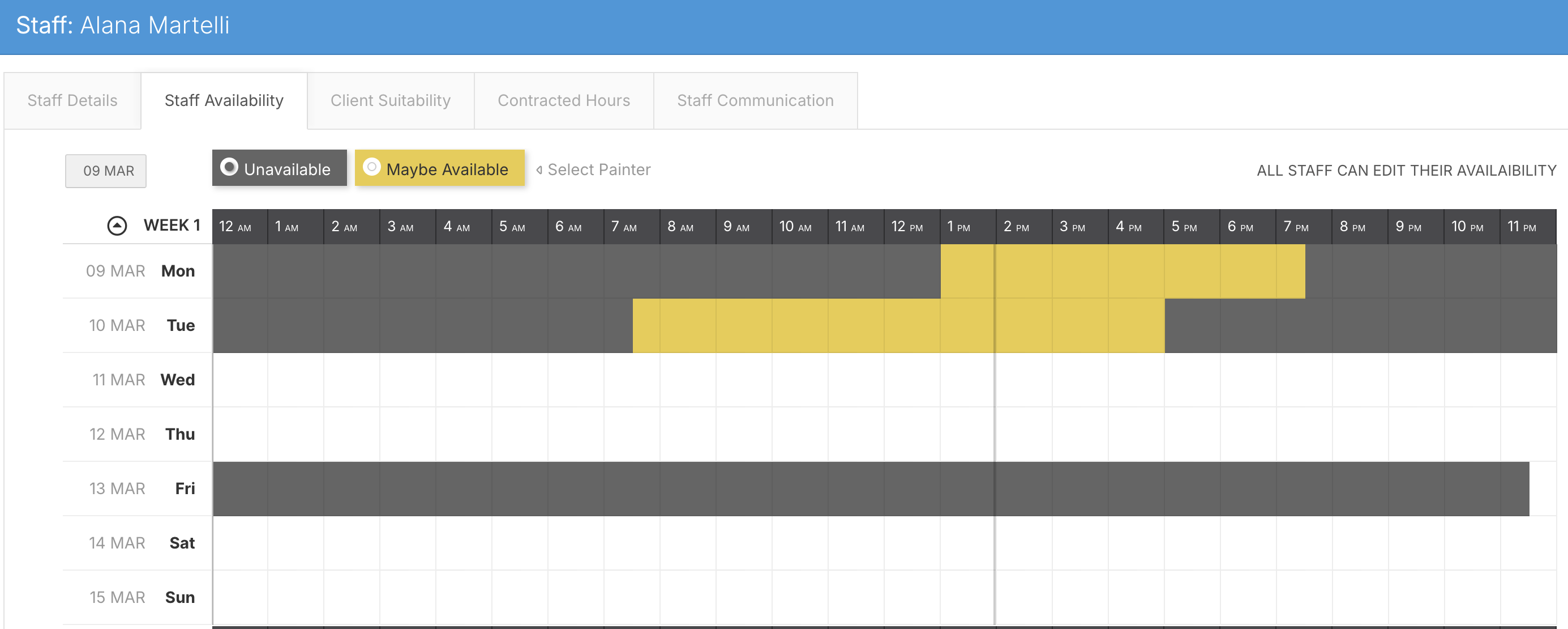 How do I check staff availability when rostering? - Viewing Staff Availability
