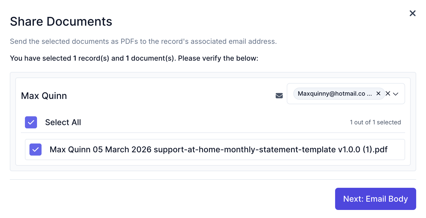 How do I create and share Support at Home monthly statements? - Individual Sending
