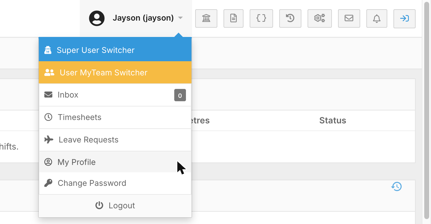The menu under your name, with My Profile above Change Password