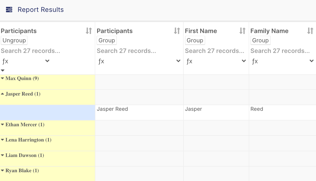 How do I filter, group and export report results? - Grouping data